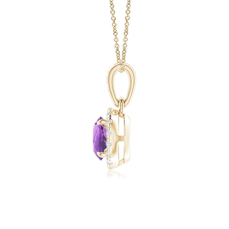 5mm A Claw-Set Round Amethyst Pendant with Diamond Halo in Yellow Gold side 199