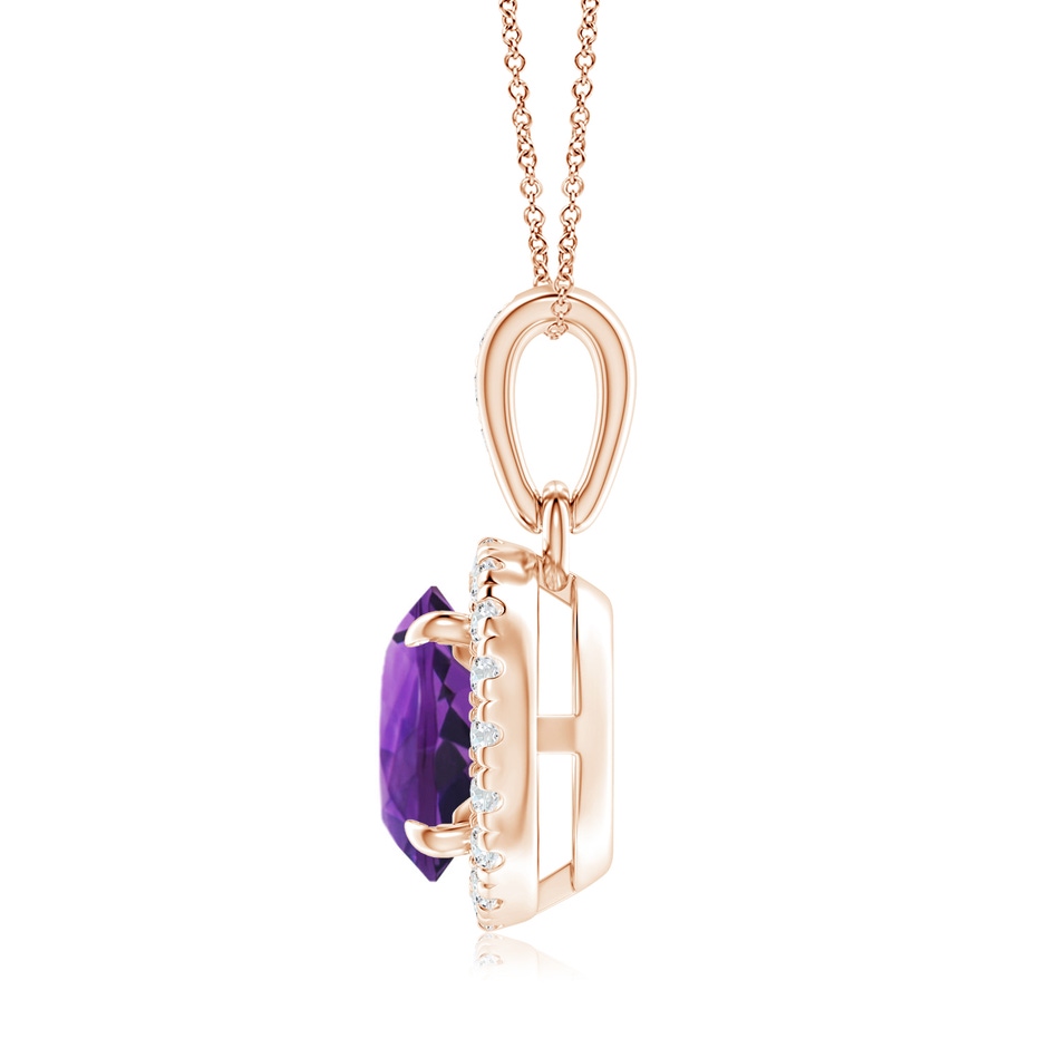 7mm AAAA Claw-Set Round Amethyst Pendant with Diamond Halo in Rose Gold side 199