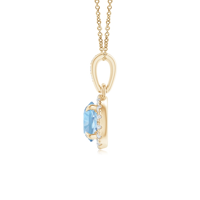 5mm AAA Claw-Set Round Aquamarine Pendant with Diamond Halo in Yellow Gold product image