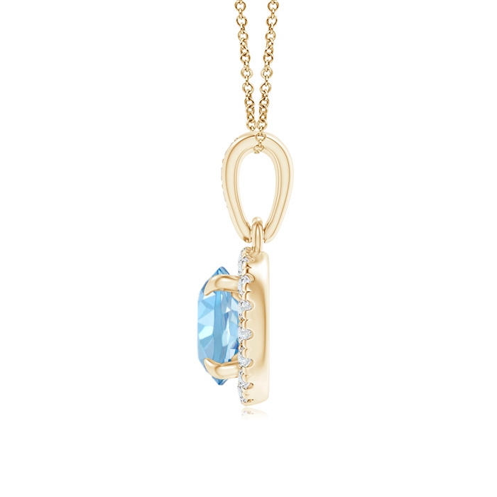 6mm AAAA Claw-Set Round Aquamarine Pendant with Diamond Halo in Yellow Gold product image