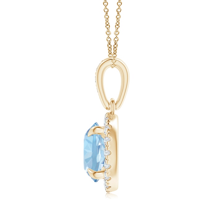 7mm AAA Claw-Set Round Aquamarine Pendant with Diamond Halo in Yellow Gold product image