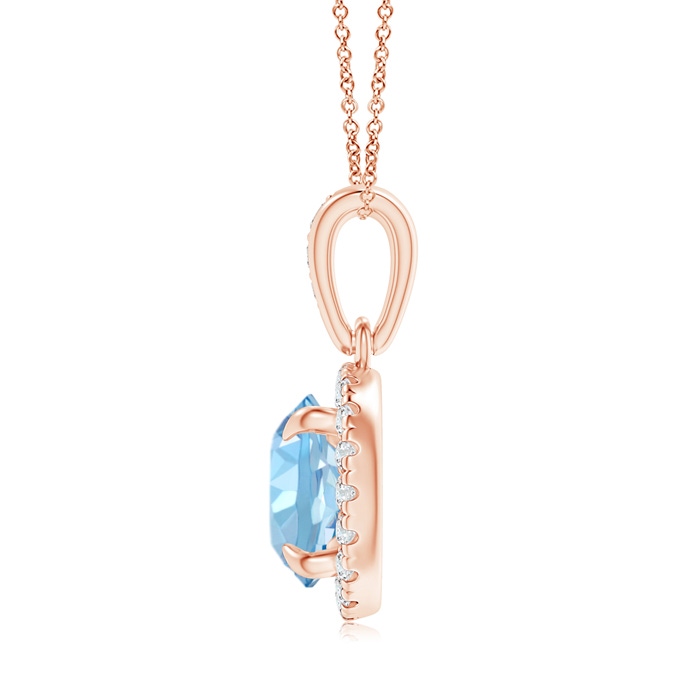7mm AAAA Claw-Set Round Aquamarine Pendant with Diamond Halo in Rose Gold product image