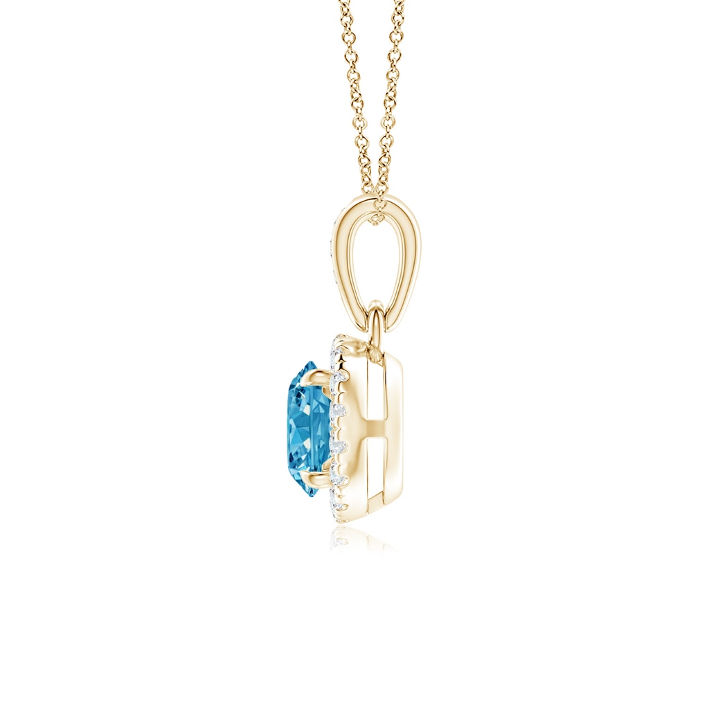 4.9mm AAAA Claw-Set Round Fancy Intense Blue Diamond Pendant with Halo in Yellow Gold - side 199