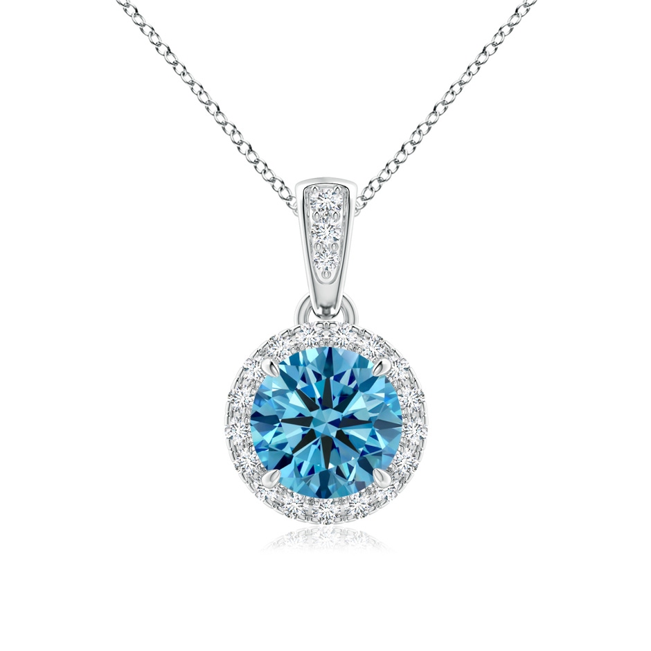 5.9mm AAAA Claw-Set Round Fancy Intense Blue Diamond Pendant with Halo in White Gold 