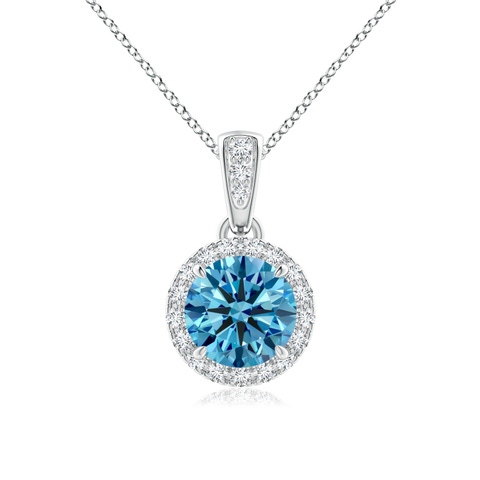 5.9mm AAAA Claw-Set Round Fancy Intense Blue Diamond Pendant with Halo in White Gold
