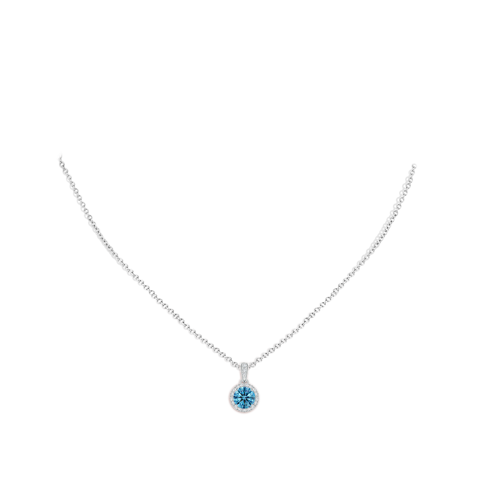 5.9mm AAAA Claw-Set Round Fancy Intense Blue Diamond Pendant with Halo in White Gold pen