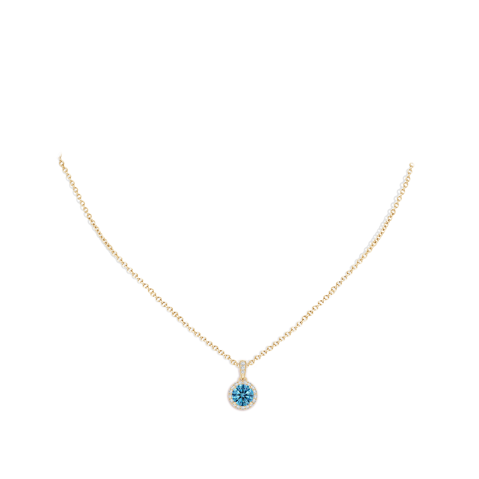 5.9mm AAAA Claw-Set Round Fancy Intense Blue Diamond Pendant with Halo in Yellow Gold pen
