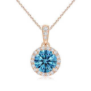 6.4mm AAAA Claw-Set Round Fancy Intense Blue Diamond Pendant with Halo in 9K Rose Gold