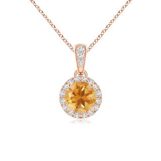 5mm A Claw-Set Round Citrine Pendant with Diamond Halo in 10K Rose Gold