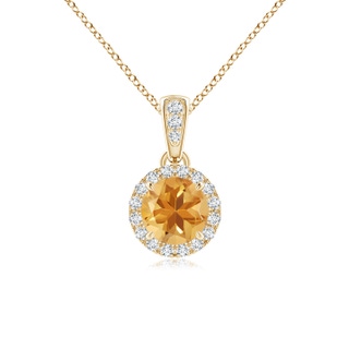 5mm A Claw-Set Round Citrine Pendant with Diamond Halo in 10K Yellow Gold