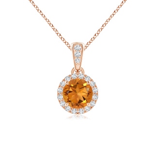 5mm AAA Claw-Set Round Citrine Pendant with Diamond Halo in 10K Rose Gold
