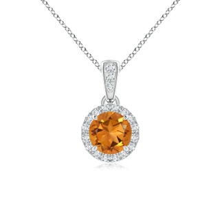 5mm AAA Claw-Set Round Citrine Pendant with Diamond Halo in White Gold