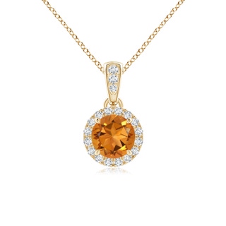 5mm AAA Claw-Set Round Citrine Pendant with Diamond Halo in Yellow Gold