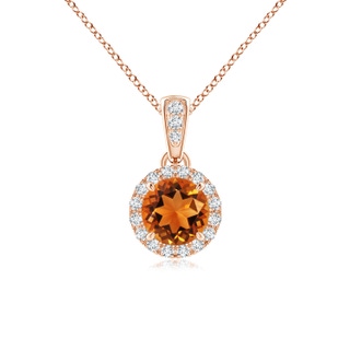 5mm AAAA Claw-Set Round Citrine Pendant with Diamond Halo in Rose Gold