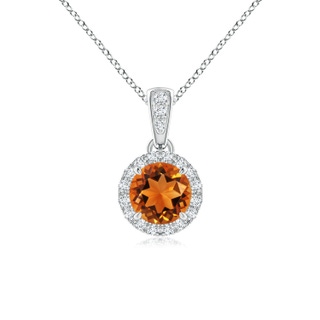 5mm AAAA Claw-Set Round Citrine Pendant with Diamond Halo in White Gold