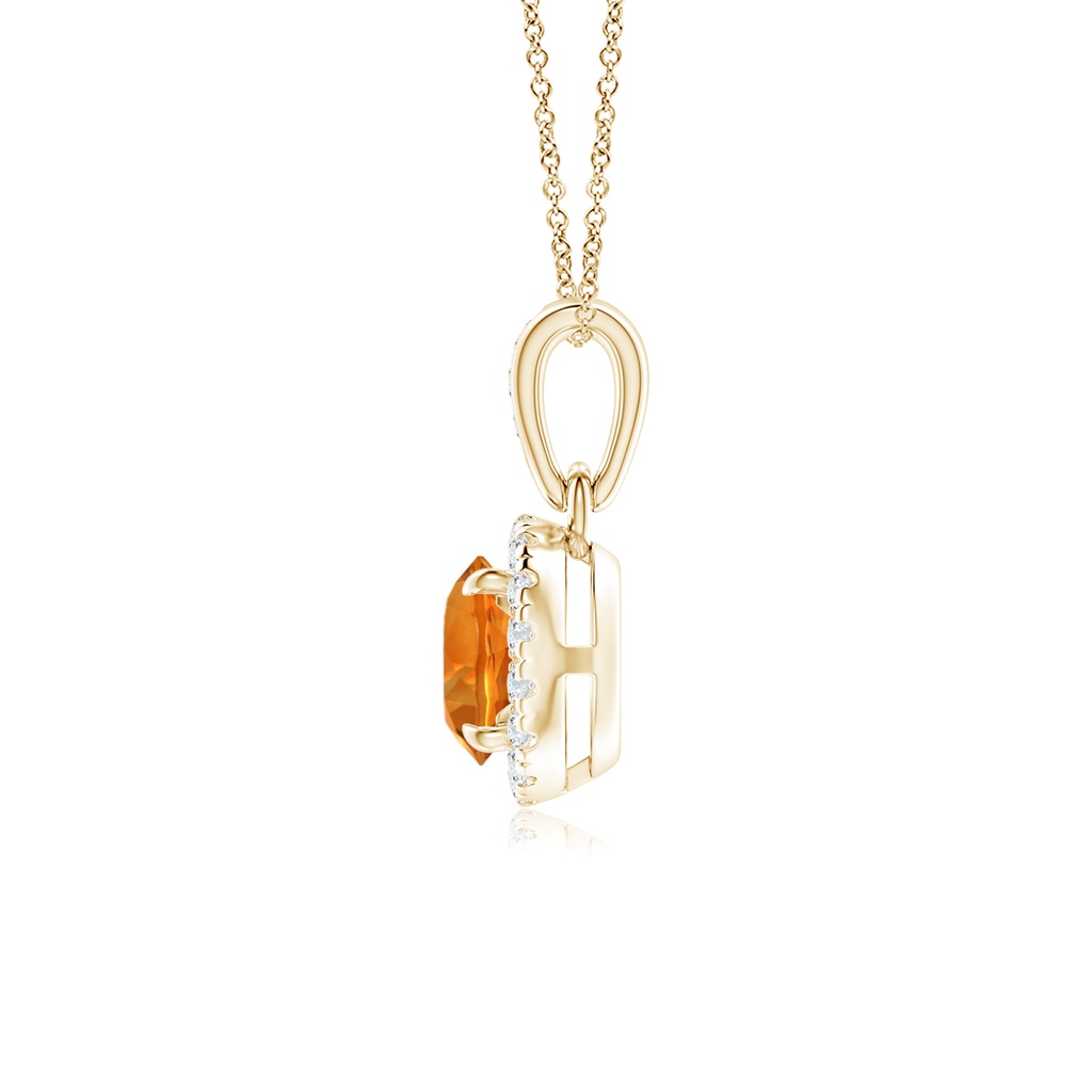 5mm AAAA Claw-Set Round Citrine Pendant with Diamond Halo in Yellow Gold - side 199