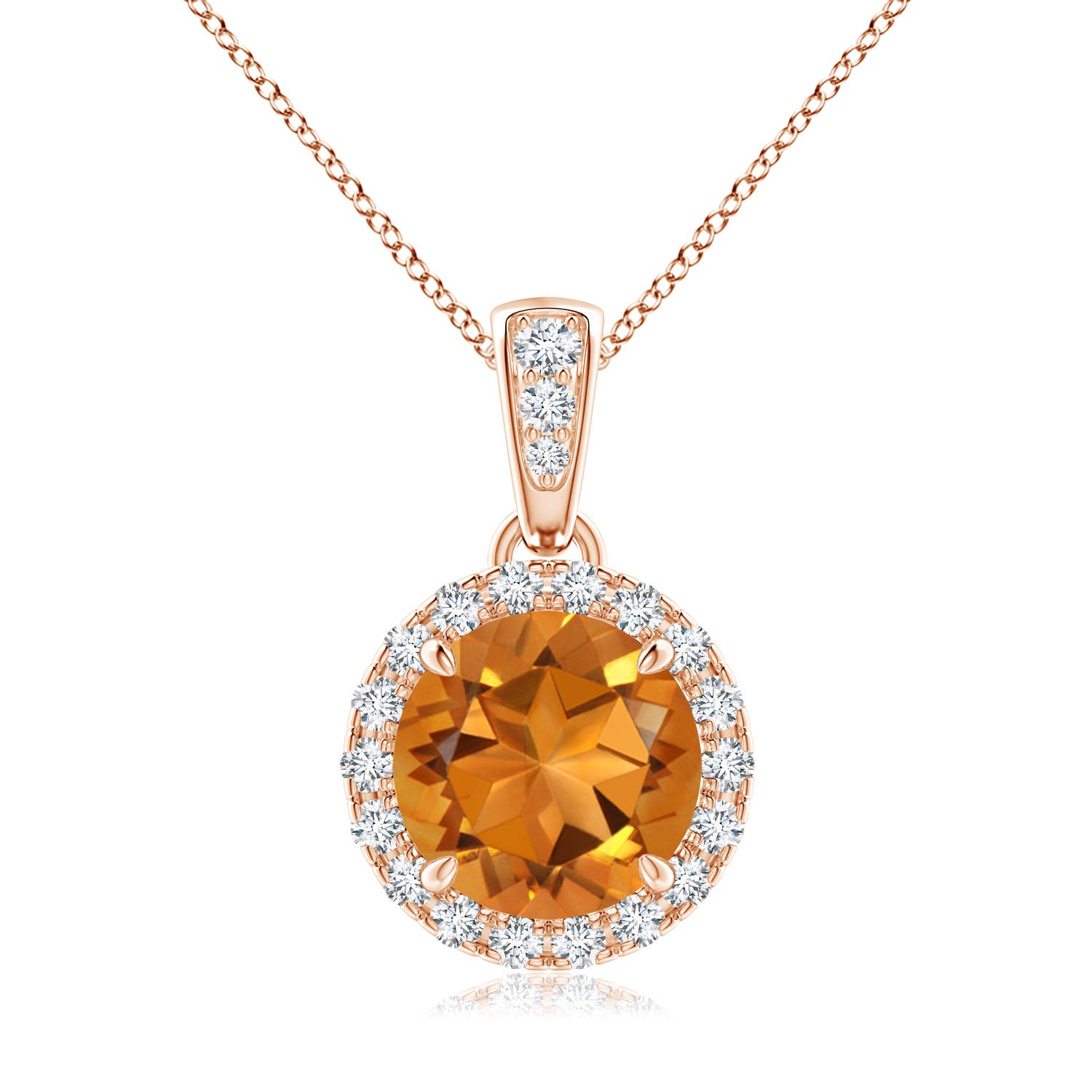 7mm AAA Claw-Set Round Citrine Pendant with Diamond Halo in 18CT Rose Gold