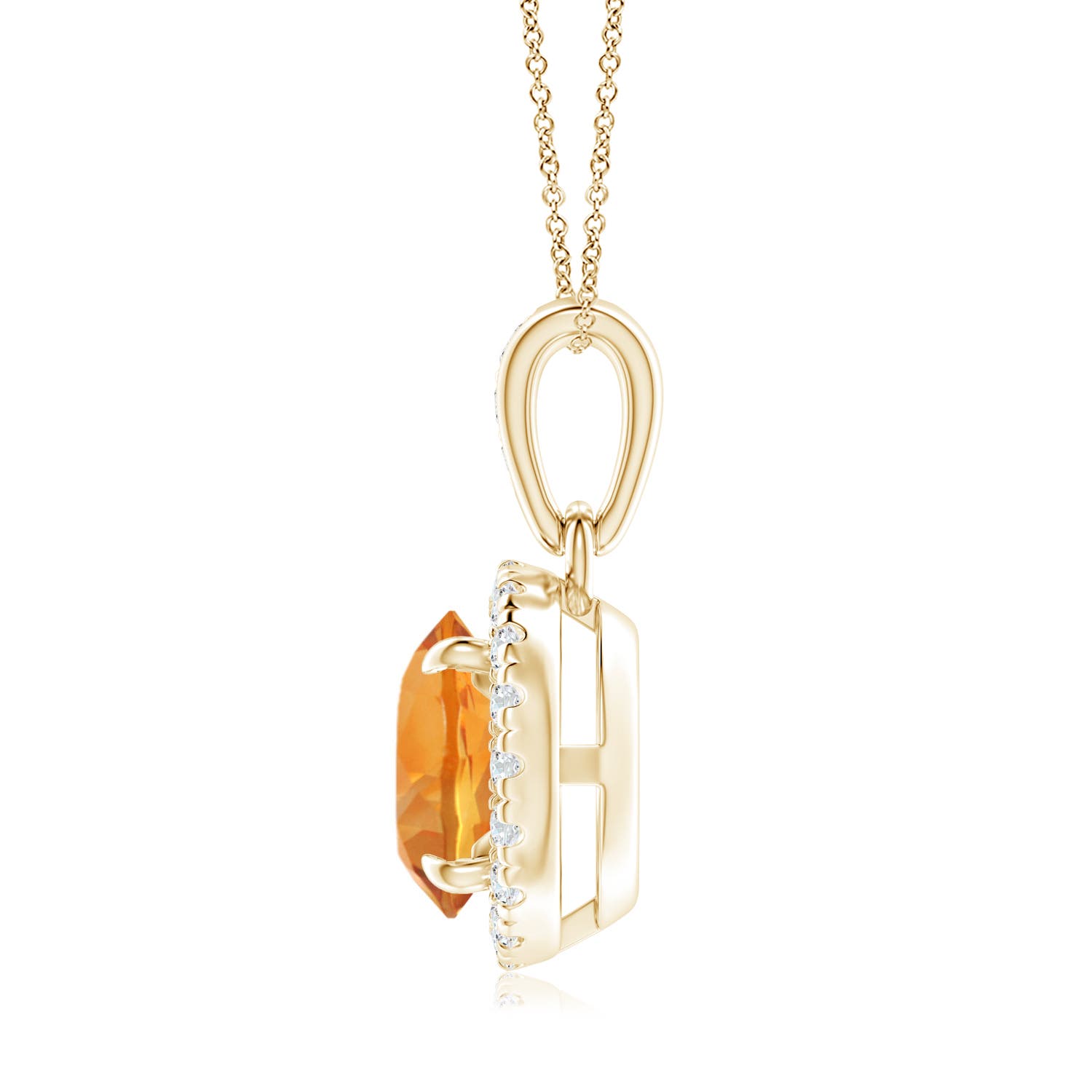 7mm AAA Claw-Set Round Citrine Pendant with Diamond Halo in 18CT Yellow Gold - side 2