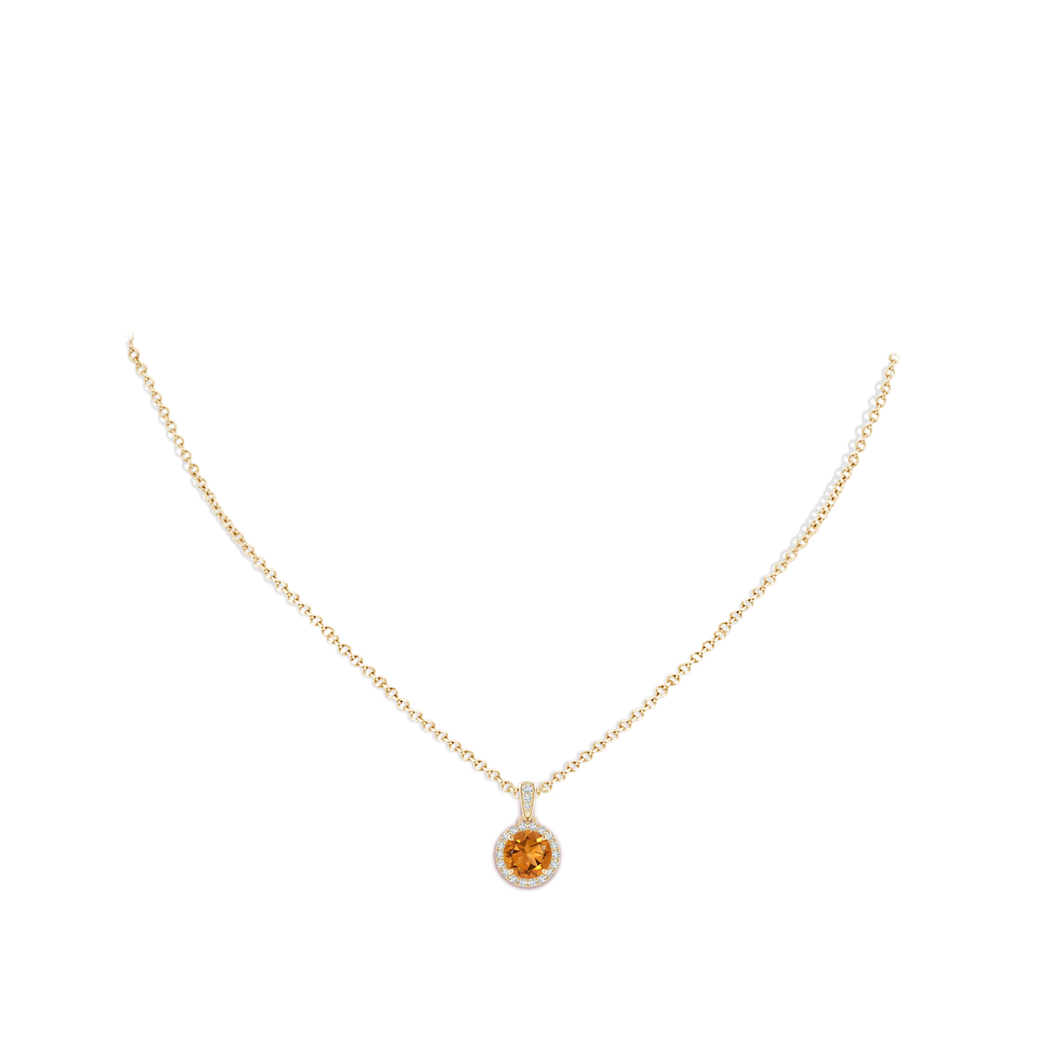 7mm AAA Claw-Set Round Citrine Pendant with Diamond Halo in 18CT Yellow Gold - body_neck