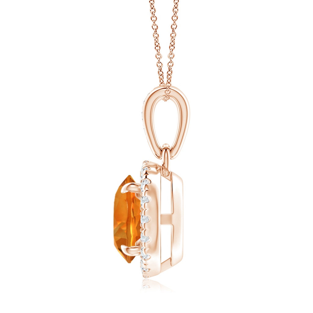7mm AAAA Claw-Set Round Citrine Pendant with Diamond Halo in Rose Gold - side 199