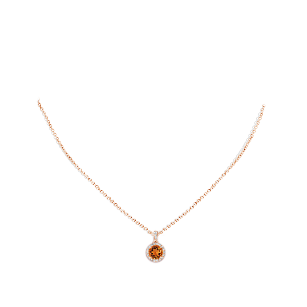 7mm AAAA Claw-Set Round Citrine Pendant with Diamond Halo in Rose Gold Body-Neck