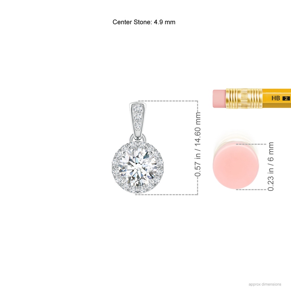 4.9mm GVS2 Claw-Set Round Diamond Halo Pendant in White Gold ruler