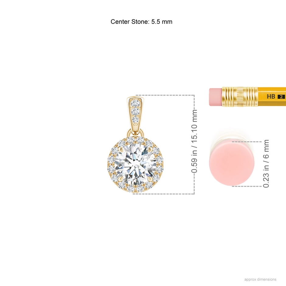 5.5mm GVS2 Claw-Set Round Diamond Halo Pendant in Yellow Gold ruler