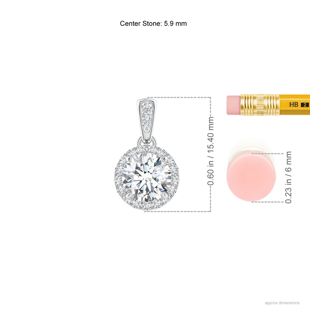 5.9mm GVS2 Claw-Set Round Diamond Halo Pendant in White Gold Ruler