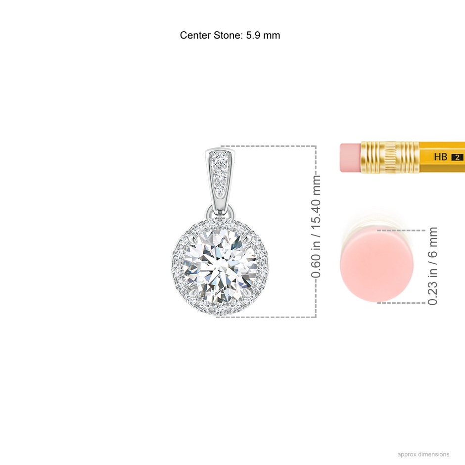 5.9mm GVS2 Claw-Set Round Diamond Halo Pendant in White Gold ruler