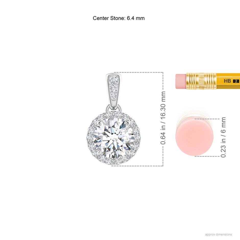 6.4mm GVS2 Claw-Set Round Diamond Halo Pendant in White Gold ruler