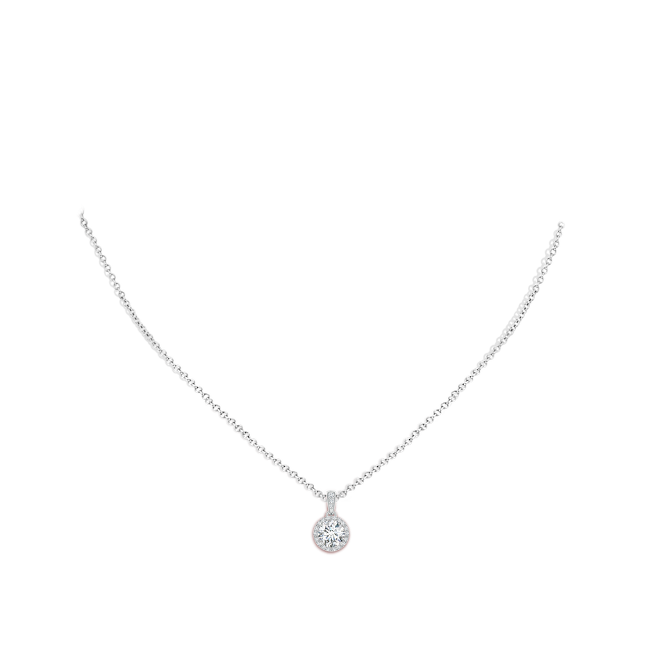 6.4mm GVS2 Claw-Set Round Diamond Halo Pendant in White Gold body-neck