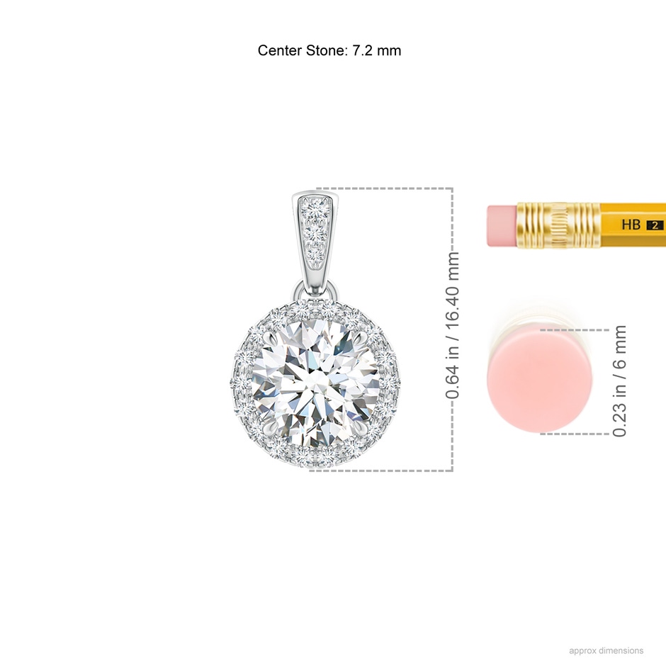 7.2mm GVS2 Claw-Set Round Diamond Halo Pendant in White Gold ruler