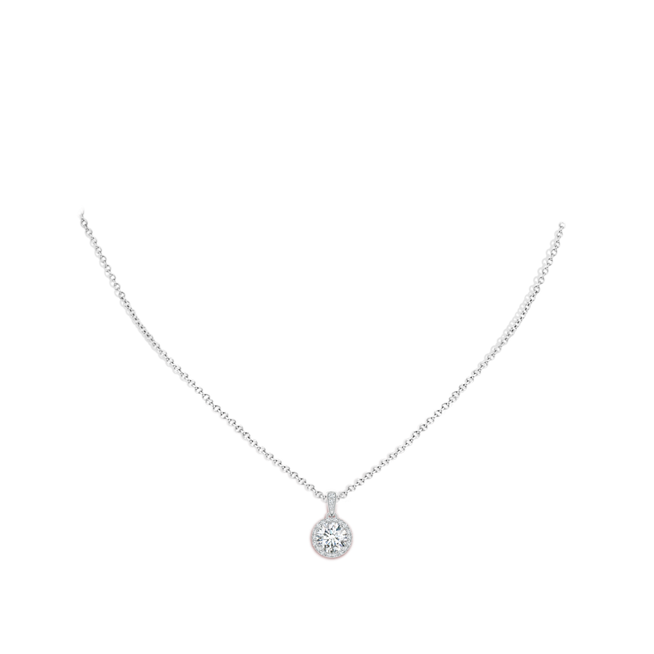 7.2mm GVS2 Claw-Set Round Diamond Halo Pendant in White Gold body-neck