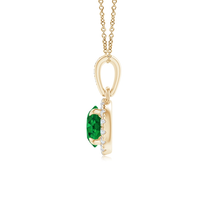 5mm AAAA Claw-Set Round Emerald Pendant with Diamond Halo in Yellow Gold Product Image