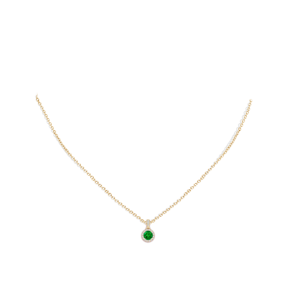 5mm AAAA Claw-Set Round Emerald Pendant with Diamond Halo in Yellow Gold Product Image