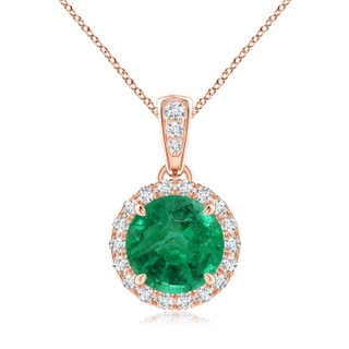 8.88x8.73x5.43mm AA GIA Certified Claw-Set Round Emerald with Diamond Halo Pendant in 18K Rose Gold