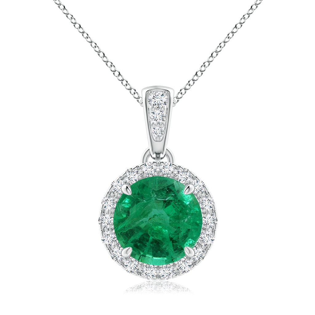 8.88x8.73x5.43mm AA GIA Certified Claw-Set Round Emerald with Diamond Halo Pendant in P950 Platinum 