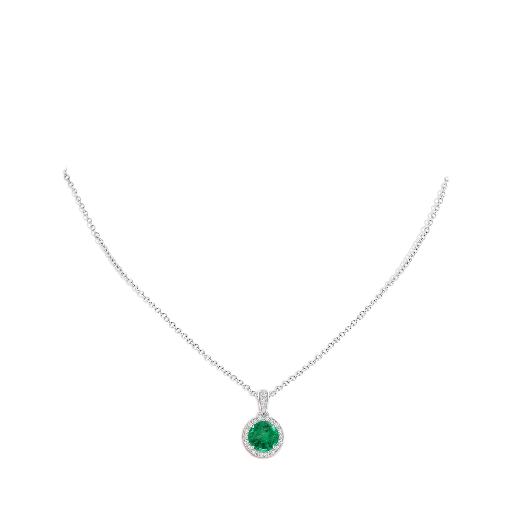 8.88x8.73x5.43mm AA GIA Certified Claw-Set Round Emerald with Diamond Halo Pendant in P950 Platinum pen