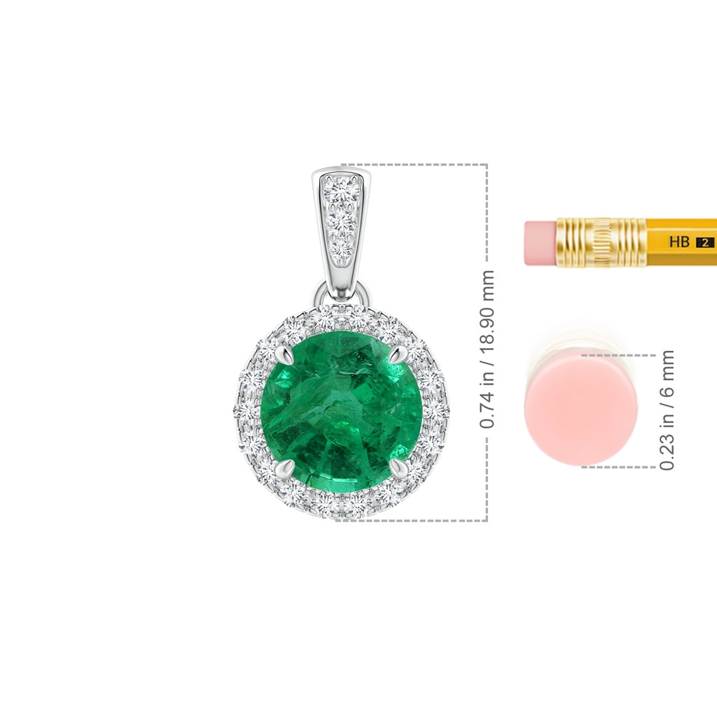 8.88x8.73x5.43mm AA GIA Certified Claw-Set Round Emerald with Diamond Halo Pendant in P950 Platinum ruler
