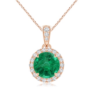 8.88x8.73x5.43mm AA GIA Certified Claw-Set Round Emerald with Diamond Halo Pendant in Rose Gold