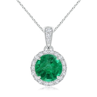8.88x8.73x5.43mm AA GIA Certified Claw-Set Round Emerald with Diamond Halo Pendant in White Gold