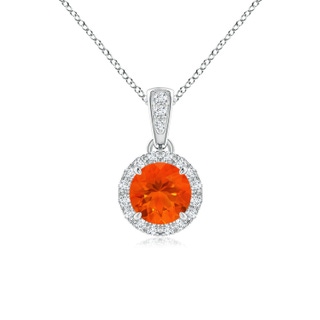 5mm AAA Claw-Set Round Fire Opal Pendant with Diamond Halo in White Gold