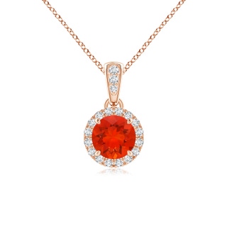 5mm AAAA Claw-Set Round Fire Opal Pendant with Diamond Halo in Rose Gold