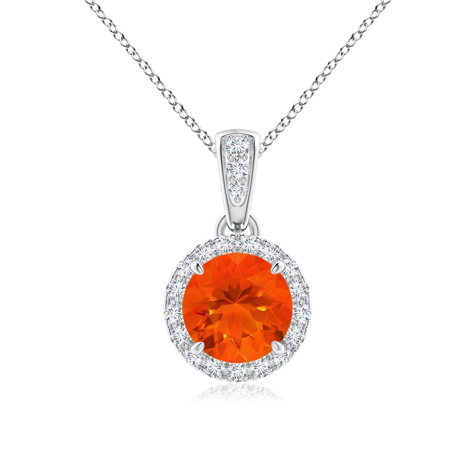 6mm AAA Claw-Set Round Fire Opal Pendant with Diamond Halo in White Gold 