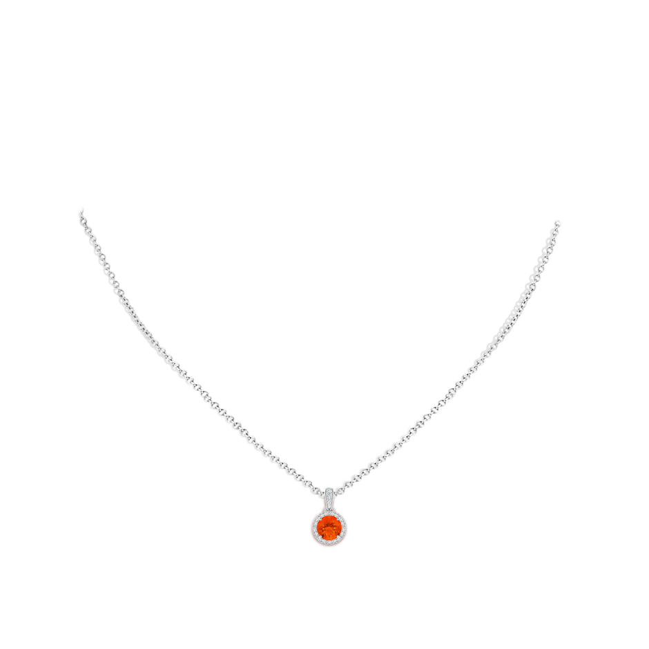 6mm AAA Claw-Set Round Fire Opal Pendant with Diamond Halo in White Gold pen