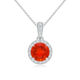 6mm AAAA Claw-Set Round Fire Opal Pendant with Diamond Halo in P950 Platinum