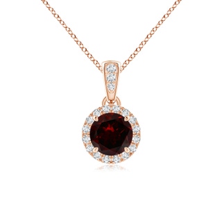 5mm A Claw-Set Round Garnet Pendant with Diamond Halo in 9K Rose Gold