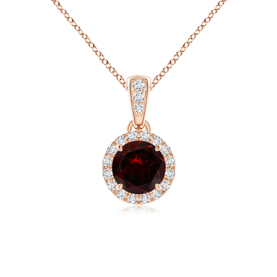 5mm A Claw-Set Round Garnet Pendant with Diamond Halo in 9K Rose Gold 