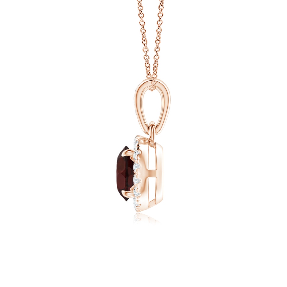 5mm A Claw-Set Round Garnet Pendant with Diamond Halo in 9K Rose Gold side 1