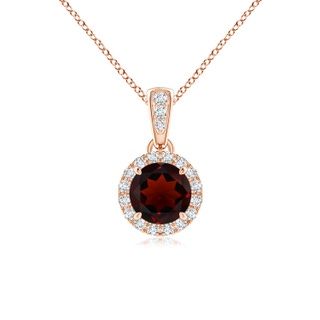 5mm AA Claw-Set Round Garnet Pendant with Diamond Halo in 9K Rose Gold